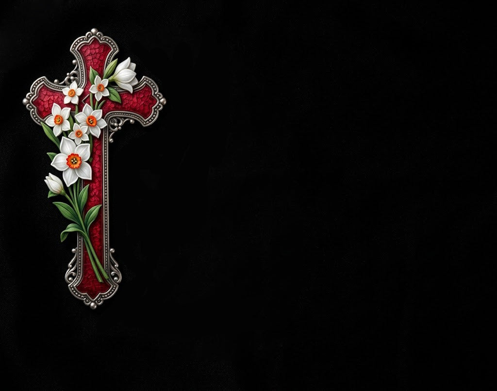 Lápida de Nicho en Granito Premium – Incrustación Cerámica de Alta Definición Cruz con Flores – Diseño Personalizado Ref. MP L28