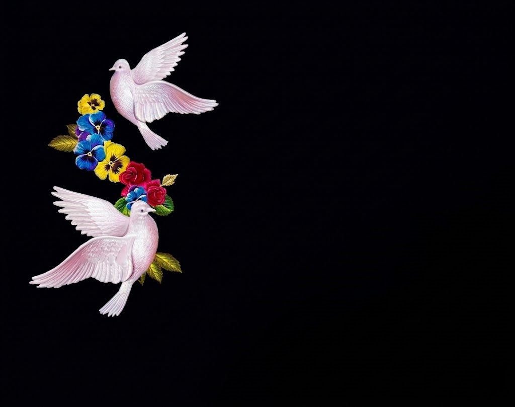 Lápida de Nicho en Granito Premium – Incrustación Cerámica de Alta Definición Palomas con Flores – Diseño Personalizado Ref. MP L62