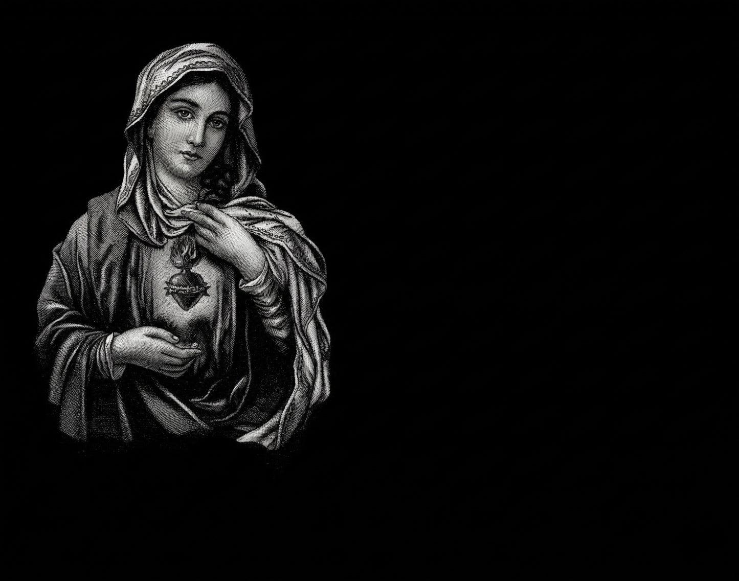 "Lápidas personalizadas con el grabado del Sagrado Corazón de María. Arte sacro de alta fidelidad en granito negro con tecnología láser HD. 50 años de garantía y respeto."