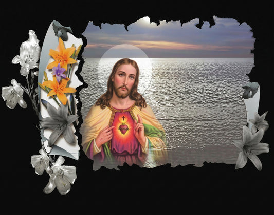 Lápida de Nicho en Granito Premium - Grabado Láser de Alta Definición Pintado a Mano - Sagrado Corazón de Jesús Ref. MP K104