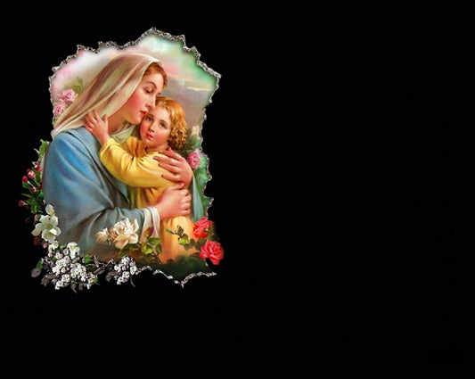 Lápida de Nicho en Granito Premium – Incrustación Cerámica de Alta Definición Virgen con Niño – Diseño Personalizado Ref. MP ECO20