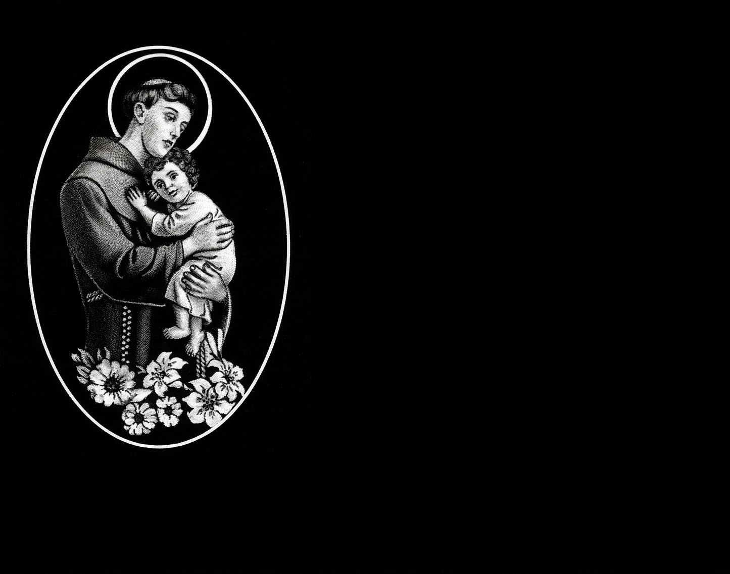 "Lápidas personalizadas con el grabado de San Antonio. Arte sacro de alta fidelidad en granito negro con tecnología láser HD. 50 años de garantía y respeto."