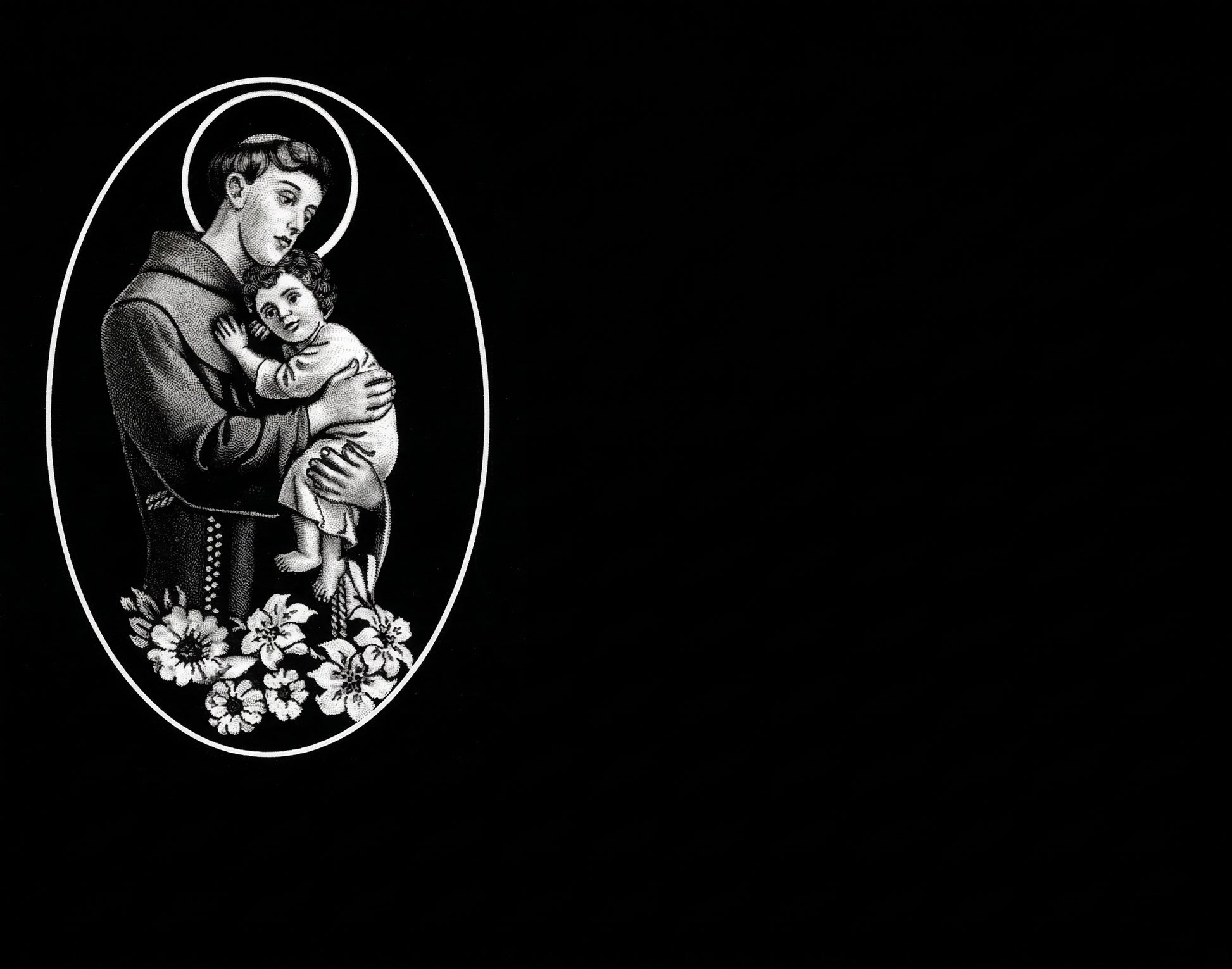 "Lápidas personalizadas con el grabado de San Antonio. Arte sacro de alta fidelidad en granito negro con tecnología láser HD. 50 años de garantía y respeto."