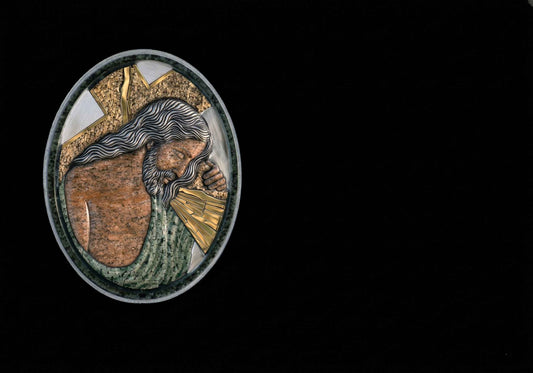 Lápida de Granito Negro del Cristo Nazareno con Relieve Incrustado