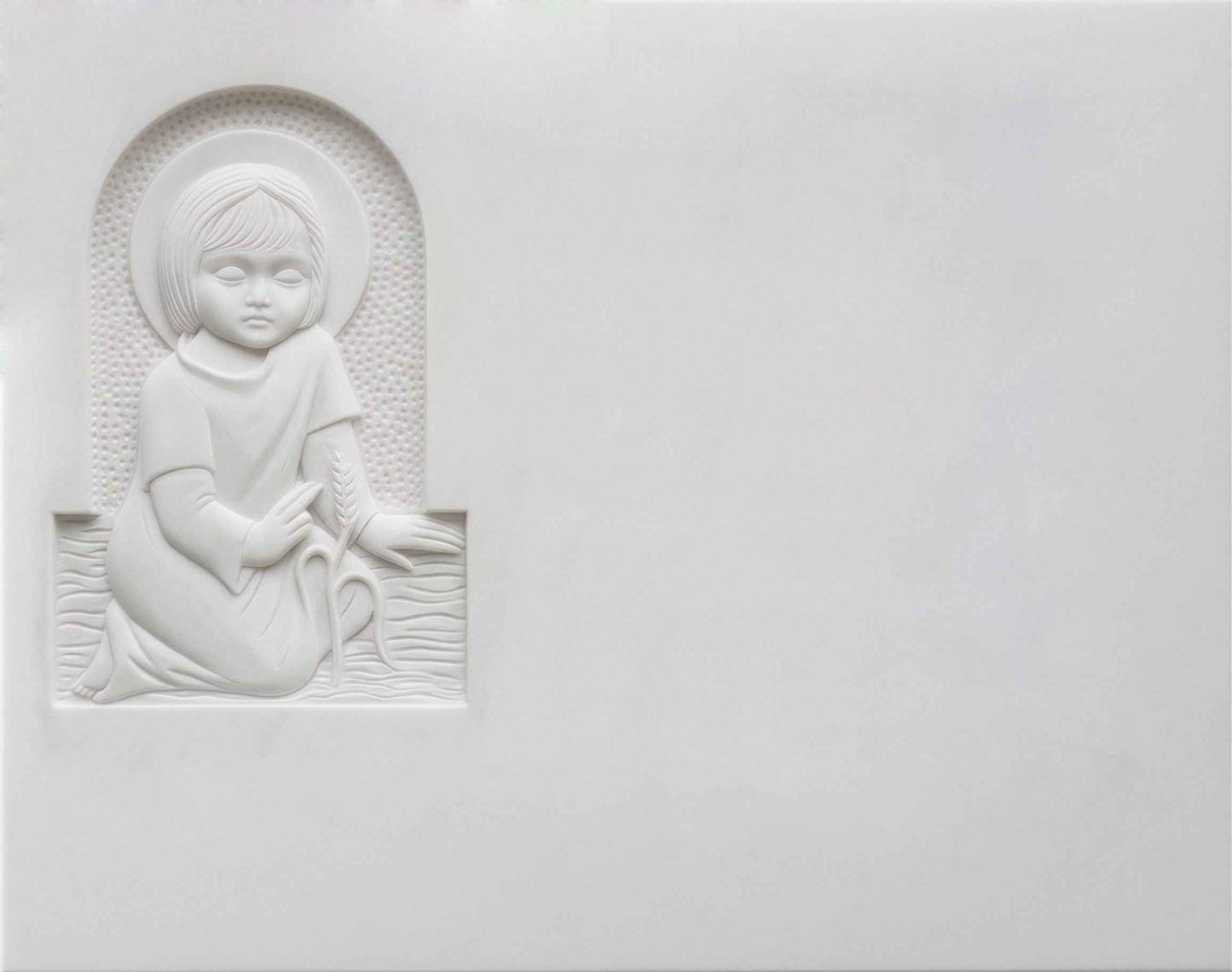 Lápida de Nicho en Mármol Blanco con Ángel Niña Tallada