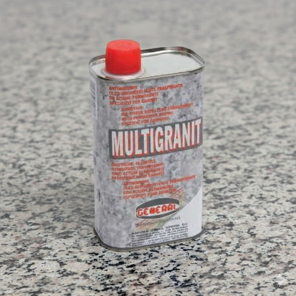 Multigranit Plus es un protector antimanchas profesional para granito que previene la absorción de agua y aceite sin alterar el aspecto natural. Máxima protección, fácil aplicación y resultados duraderos.