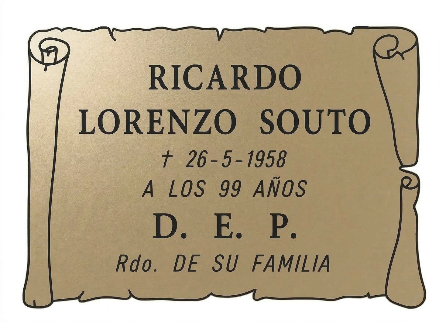 Placa de Aluminio PERGAMINO champan con Grabado Incluido