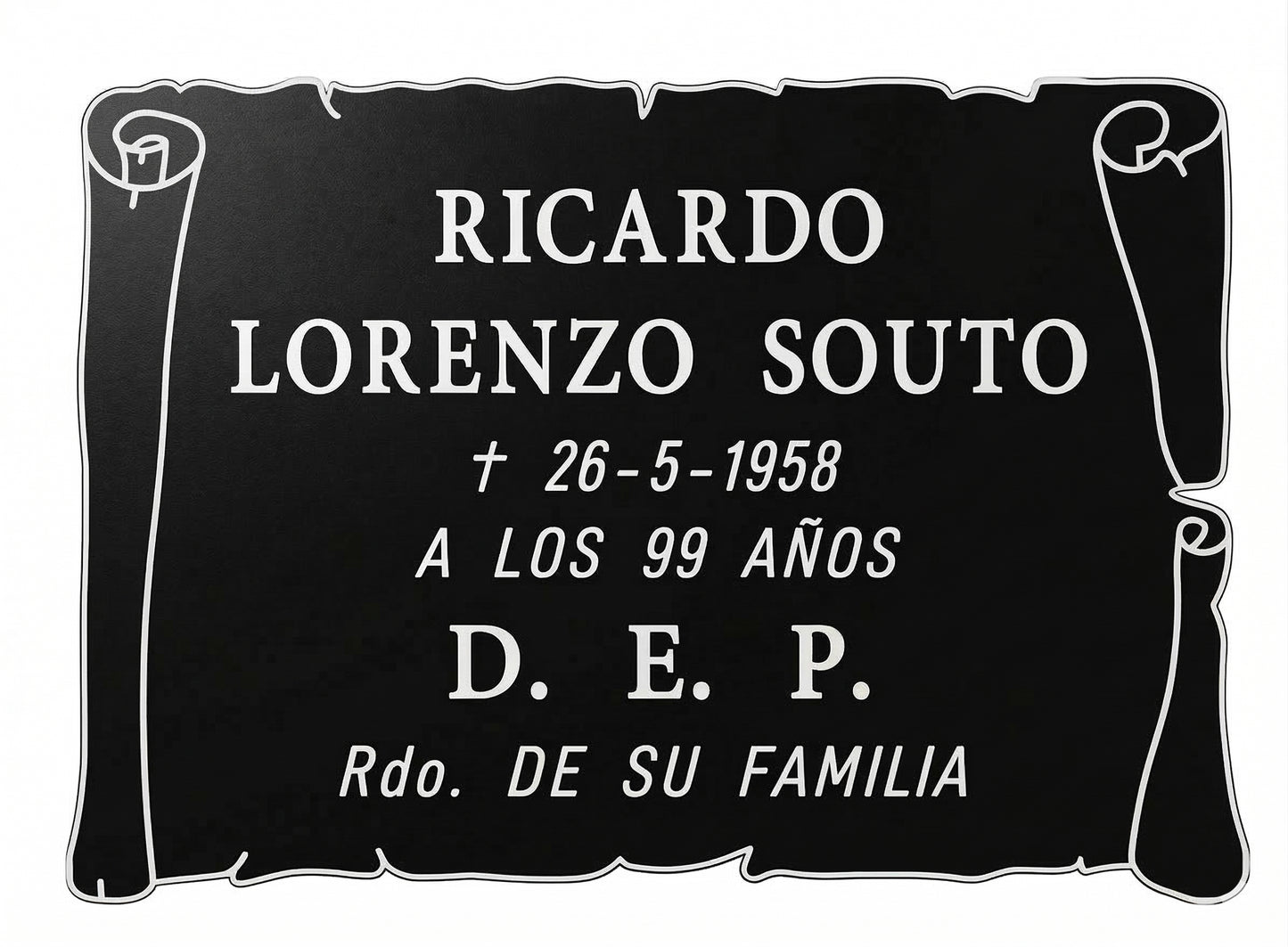 Placa de Aluminio PERGAMINO negro con Grabado Incluido