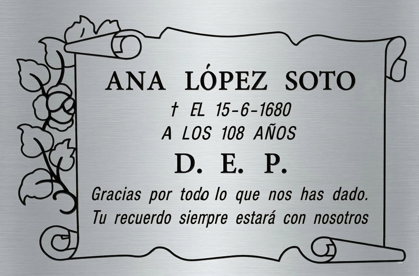 Placa de Aluminio SILUETA PERGAMINO con Grabado Incluido 