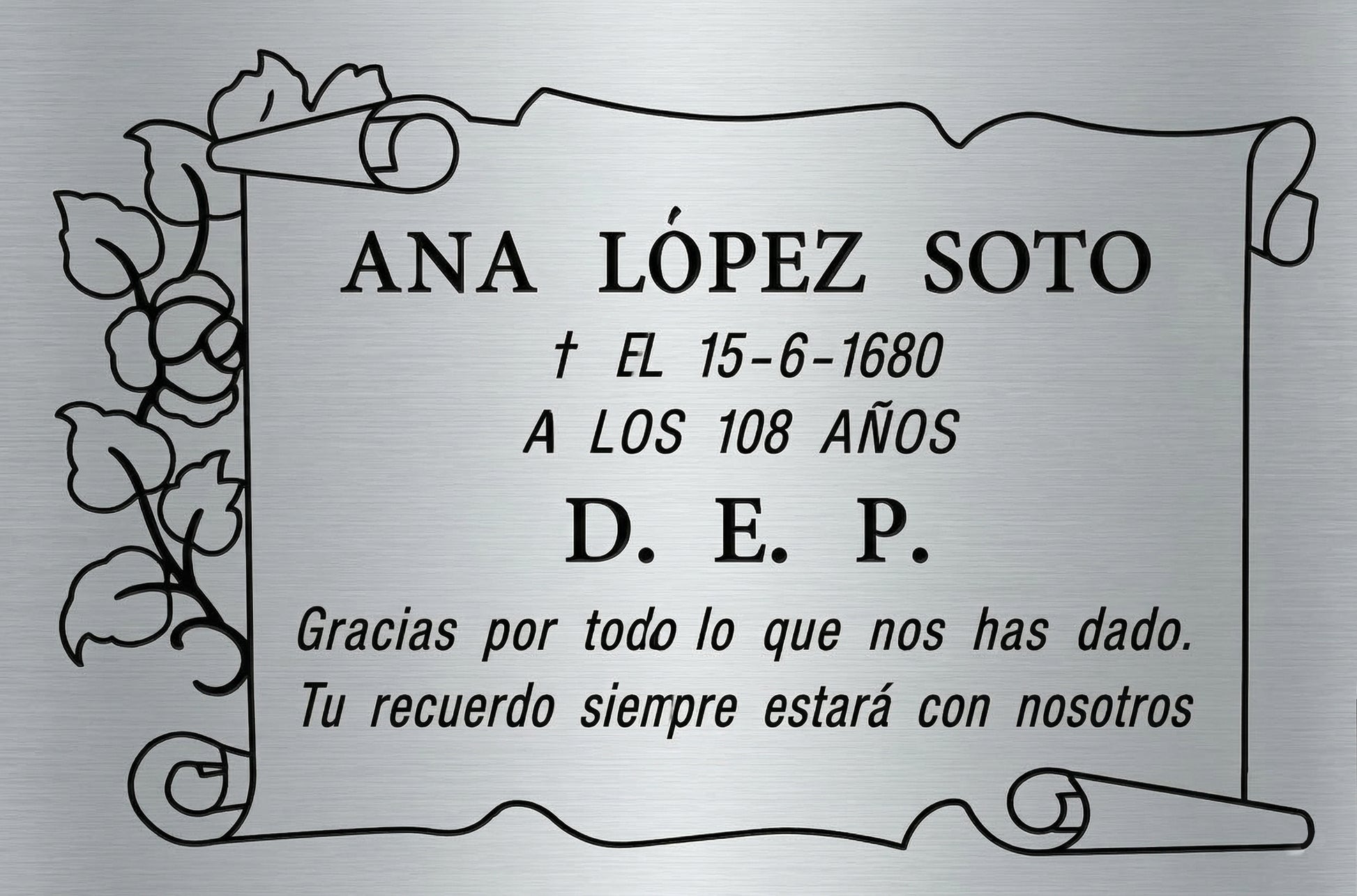 Placa de Aluminio SILUETA PERGAMINO con Grabado Incluido 