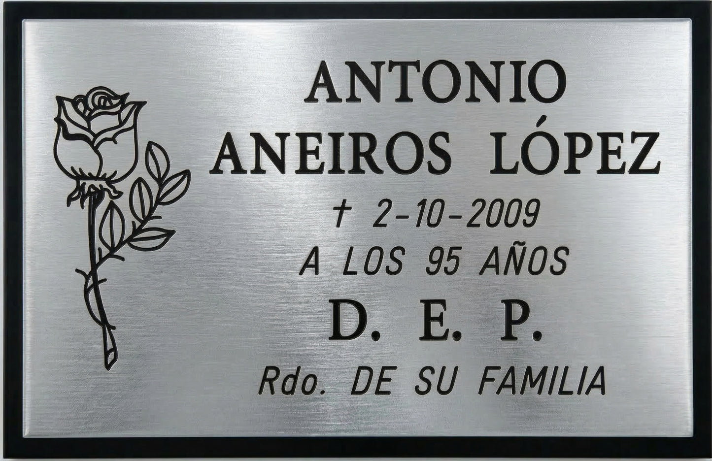 Placa de Aluminio con MARCO NEGRO Acabado Premium – Grabado Personalizado