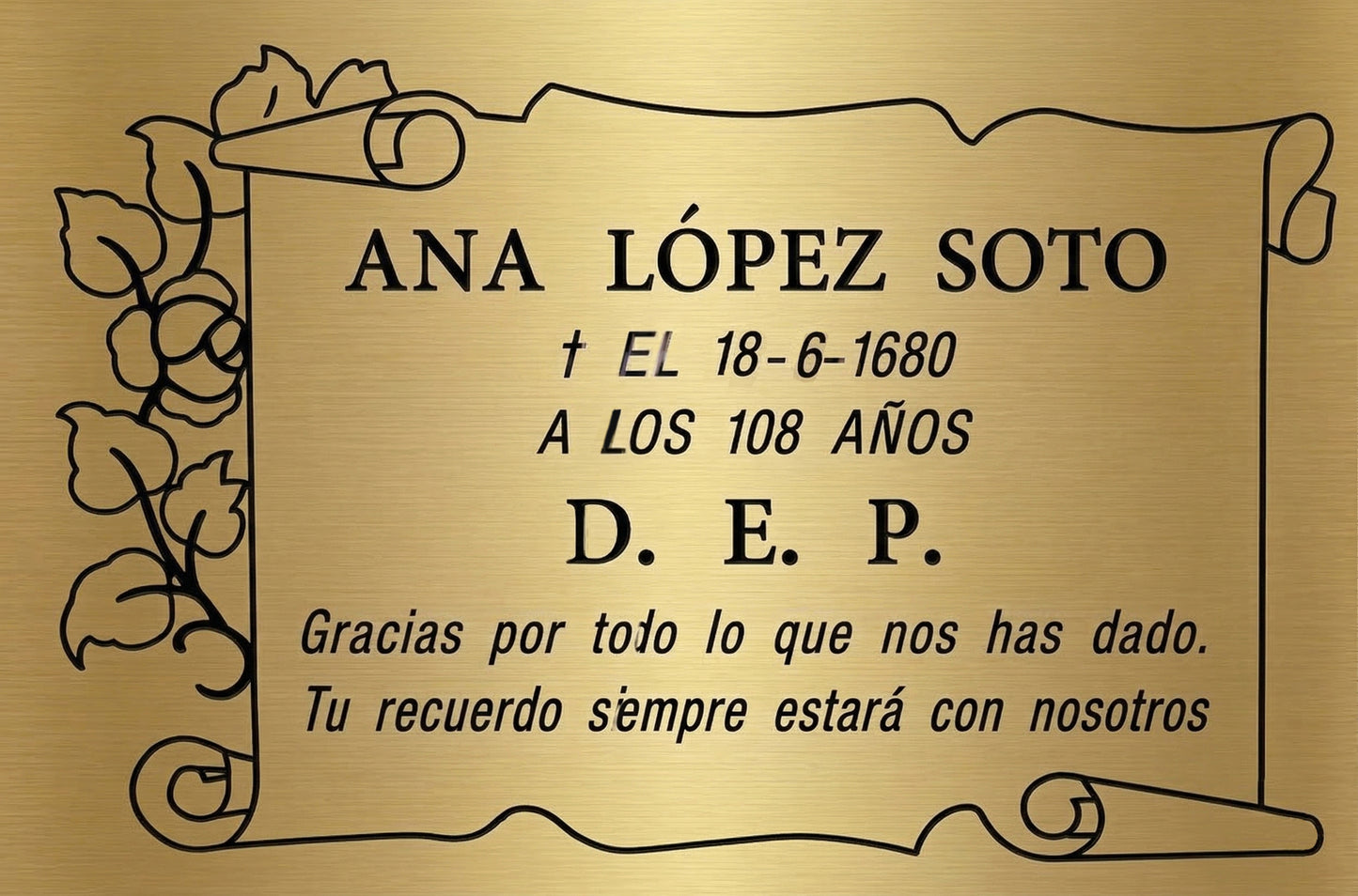 Placa de Aluminio dorado SILUETA PERGAMINO con Grabado Incluido 