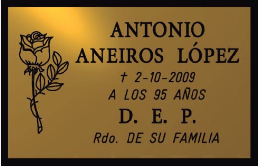 Placa de Aluminio dorado con MARCO NEGRO Acabado Premium – Grabado Personalizado