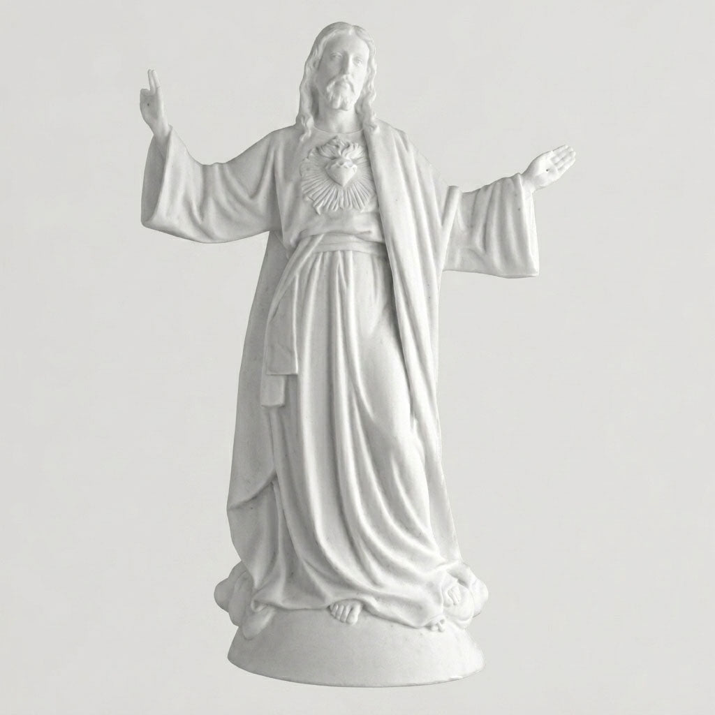 Corazón de Jesús en marmolina de 39 cm para la decoración de lápidas. Figura resistente para exterior, con acabado cuidado y envío a toda España.