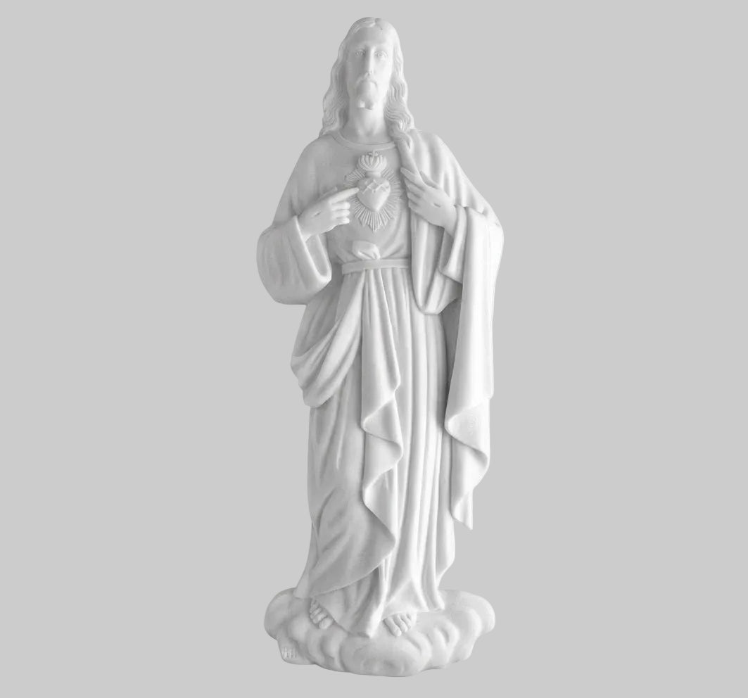 Figura del Corazón de Jesús en marmolina de 32 cm para la decoración de lápidas. Resistente y apta para uso exterior en cementerios.