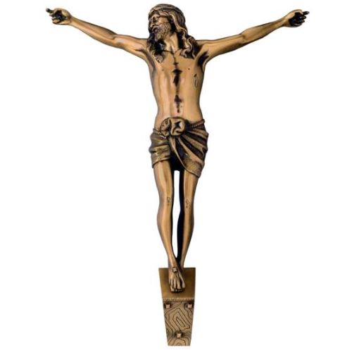 Figura de Cristo de bronce fundido de 65 cm con inscripción INRI modelo BR 5636, ideal para cruces monumentales en panteones y sepulturas de gran tamaño