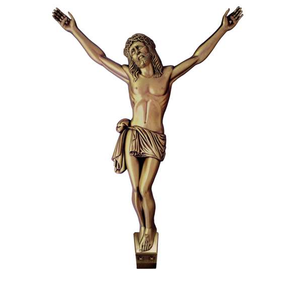 Figura monumental de Cristo en bronce de 72 cm con cartela INRI modelo BR 5634, para instalación en grandes cruces de panteones y mausoleos