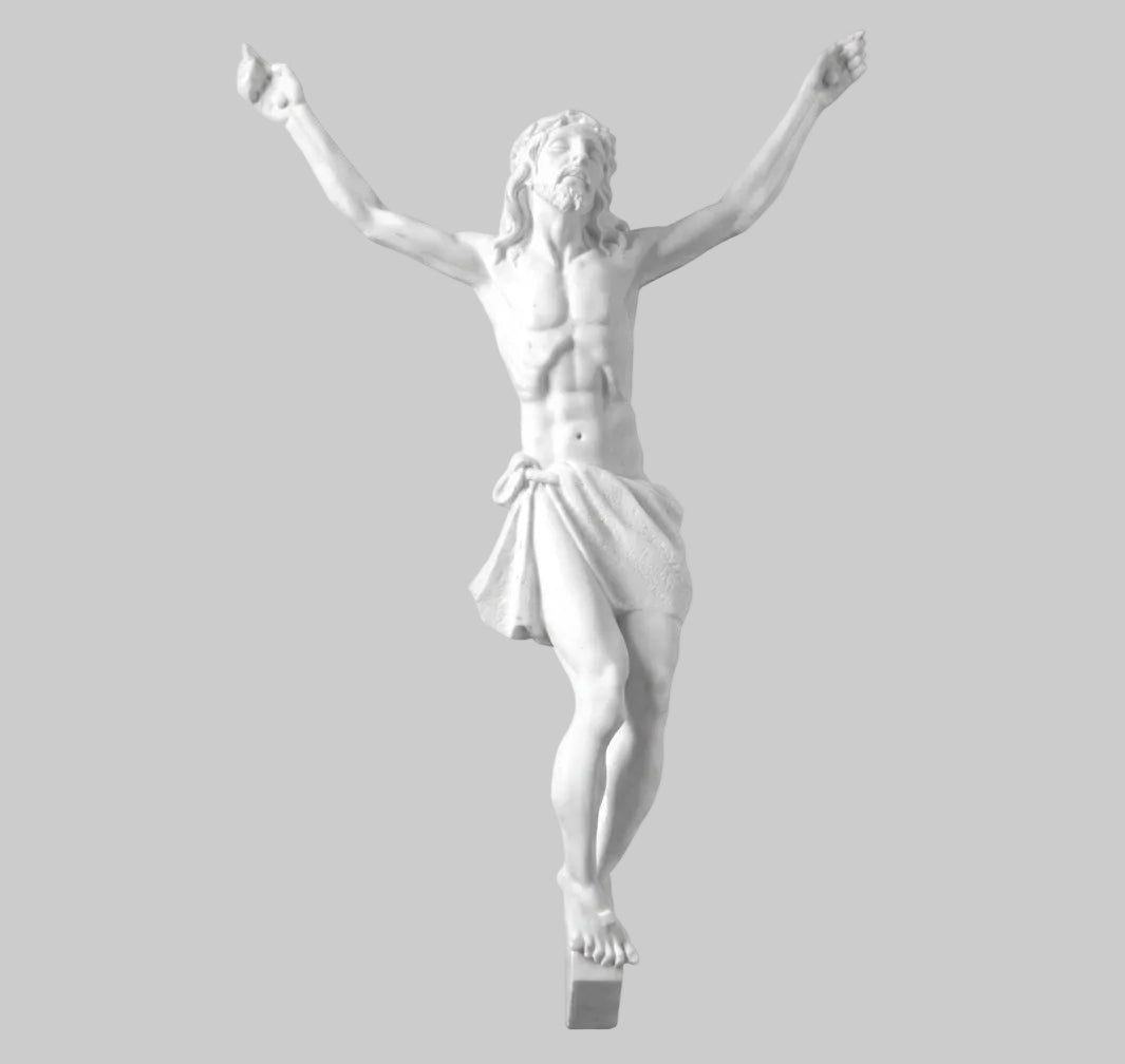Figura de Cristo en marmolina de 68 cm para la decoración de cruces y sepulturas. Resistente y apta para uso exterior en cementerios.