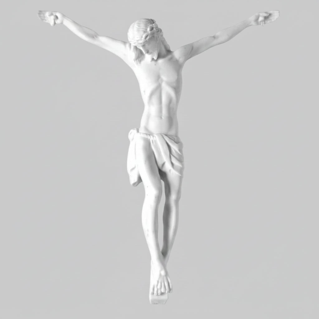 Figura de Cristo en marmolina de 47 cm para la decoración de cruces y sepulturas. Resistente y apta para uso exterior en cementerios.
