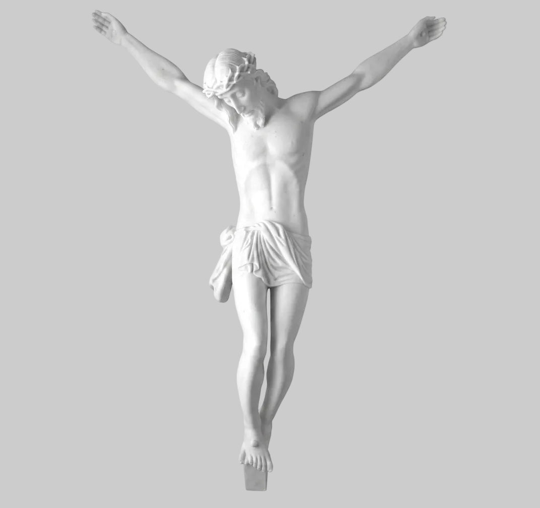 Figura de Cristo en marmolina de 68 cm para la decoración de cruces y sepulturas. Resistente y apta para uso exterior en cementerios.