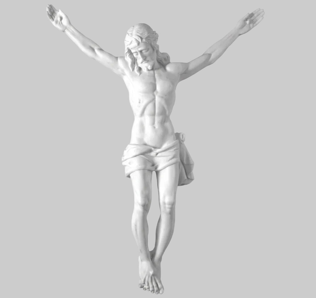 Figura de Cristo en marmolina de 93 cm para la decoración de cruces y sepulturas. Resistente y apta para uso exterior en cementerios.