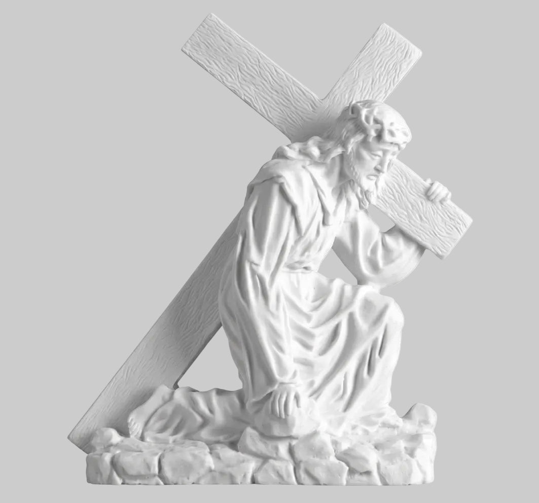Figura de Cristo Nazareno en marmolina de 35 cm para la decoración de lápidas. Resistente y apta para uso exterior en cementerios.