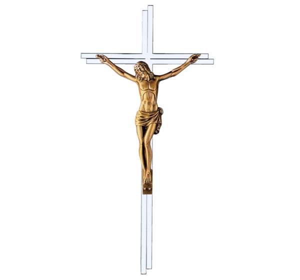 Cruz de acero inoxidable con Cristo de bronce para lápidas y nichos. Modelo AI 2104 en 51 cm. Alta resistencia al exterior y envío a toda España.