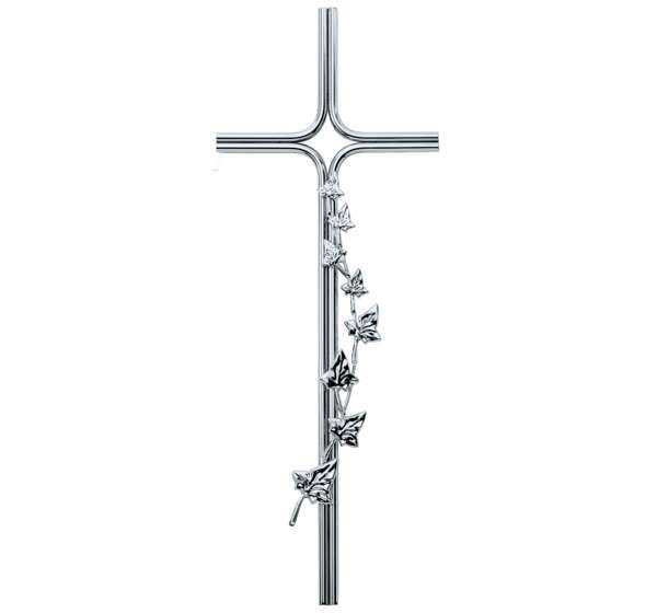 Cruz de acero inoxidable con hiedras para lápidas y nichos. Modelo AI 2312 en 48 cm. Diseño decorativo, alta resistencia al exterior y envío a toda España.