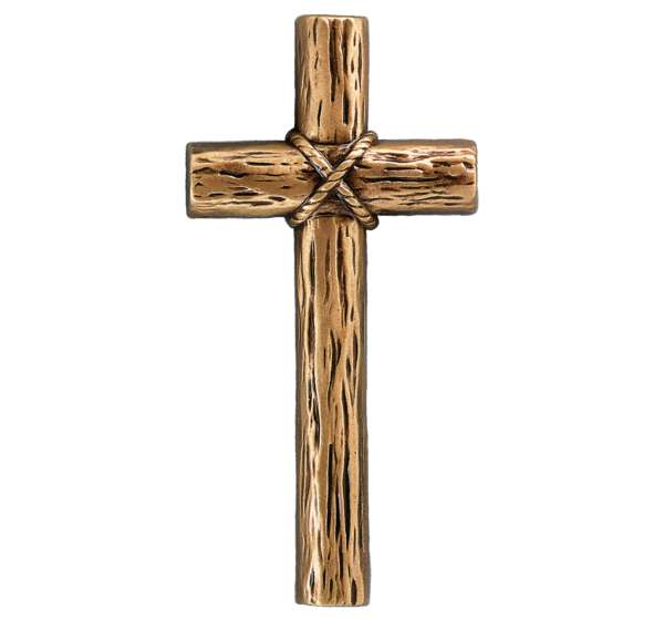 Pequeña cruz de bronce macizo de 13 centímetros, referencia BR 1912, diseñada para instalación en monumentos funerarios.