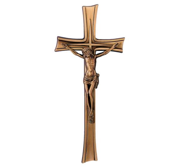 Cruz de bronce de 30 cm con figura de Cristo modelo BR 1456 para decoración de lápidas, acabado resistente para exteriores con envío a toda España.