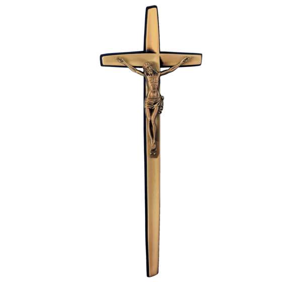 Cruz de bronce de 40 cm con figura de Cristo modelo BR 2285 para decoración de lápidas y panteones, acabado de alta calidad resistente a la intemperie.