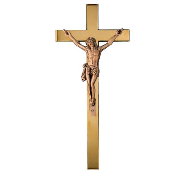 Cruz de bronce de 45 cm con figura de Cristo modelo BR 2010, ideal para decoración de panteones y lápidas grandes, acabado resistente para exteriores