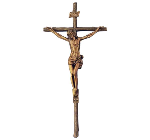 Gran cruz de bronce de 47 cm con figura de Cristo modelo BR 2011, ideal para decoración central de panteones y lápidas grandes, resistente a la intemperie