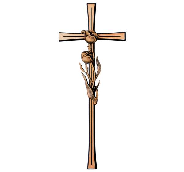 Cruz de bronce de 40 cm con relieve de flores modelo BR 2658, ideal para decoración central en lápidas y panteones, acabado de alta resistencia.
