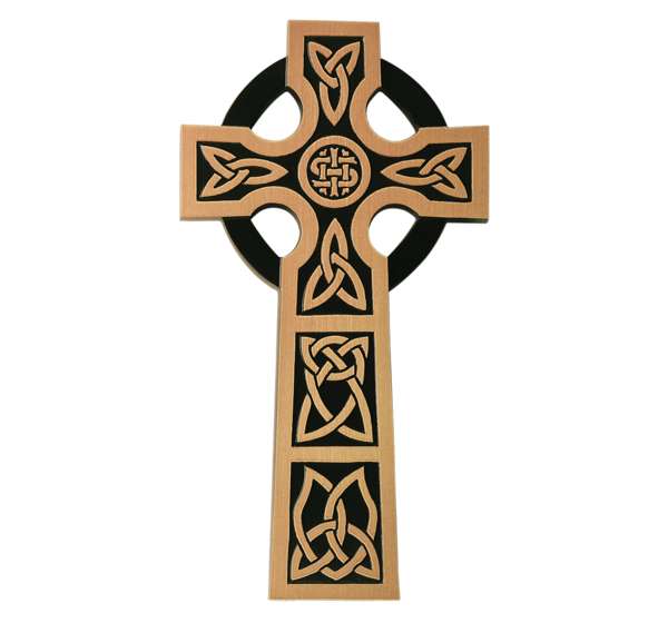 Cruz celta de bronce fundido de 40 cm modelo BR 2636 con nudos tradicionales para decoración de lápidas y panteones, resistente a la intemperie.
