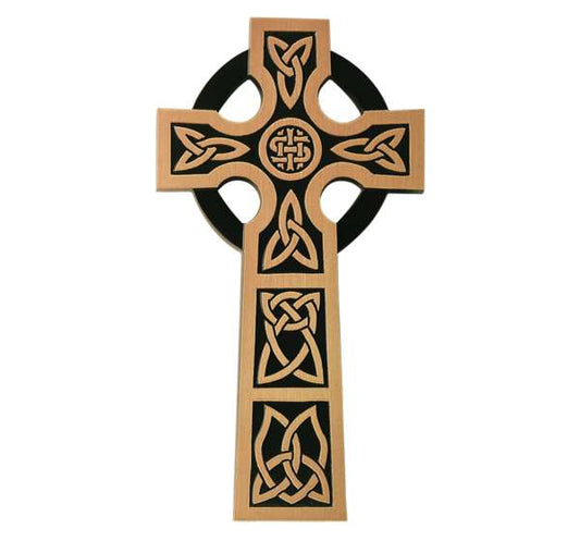 Cruz celta de bronce fundido de 40 cm modelo BR 2636 con nudos tradicionales para decoración de lápidas y panteones, resistente a la intemperie.