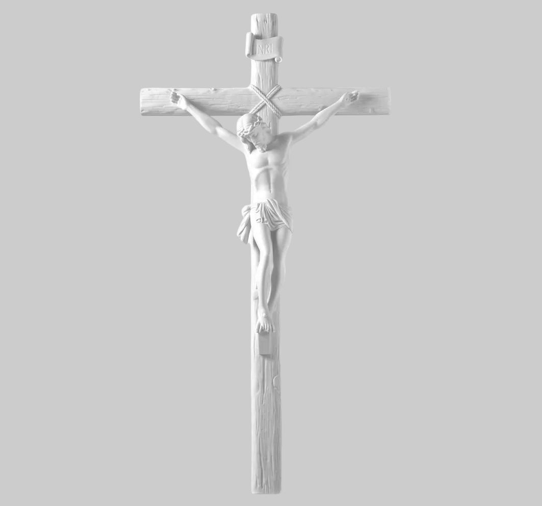 Cruz con Cristo en marmolina de 123 cm para la decoración de lápidas. Resistente y apta para uso exterior en cementerios.