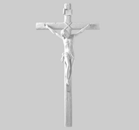 Cruz con Cristo en marmolina de 123 cm para la decoración de lápidas. Resistente y apta para uso exterior en cementerios.