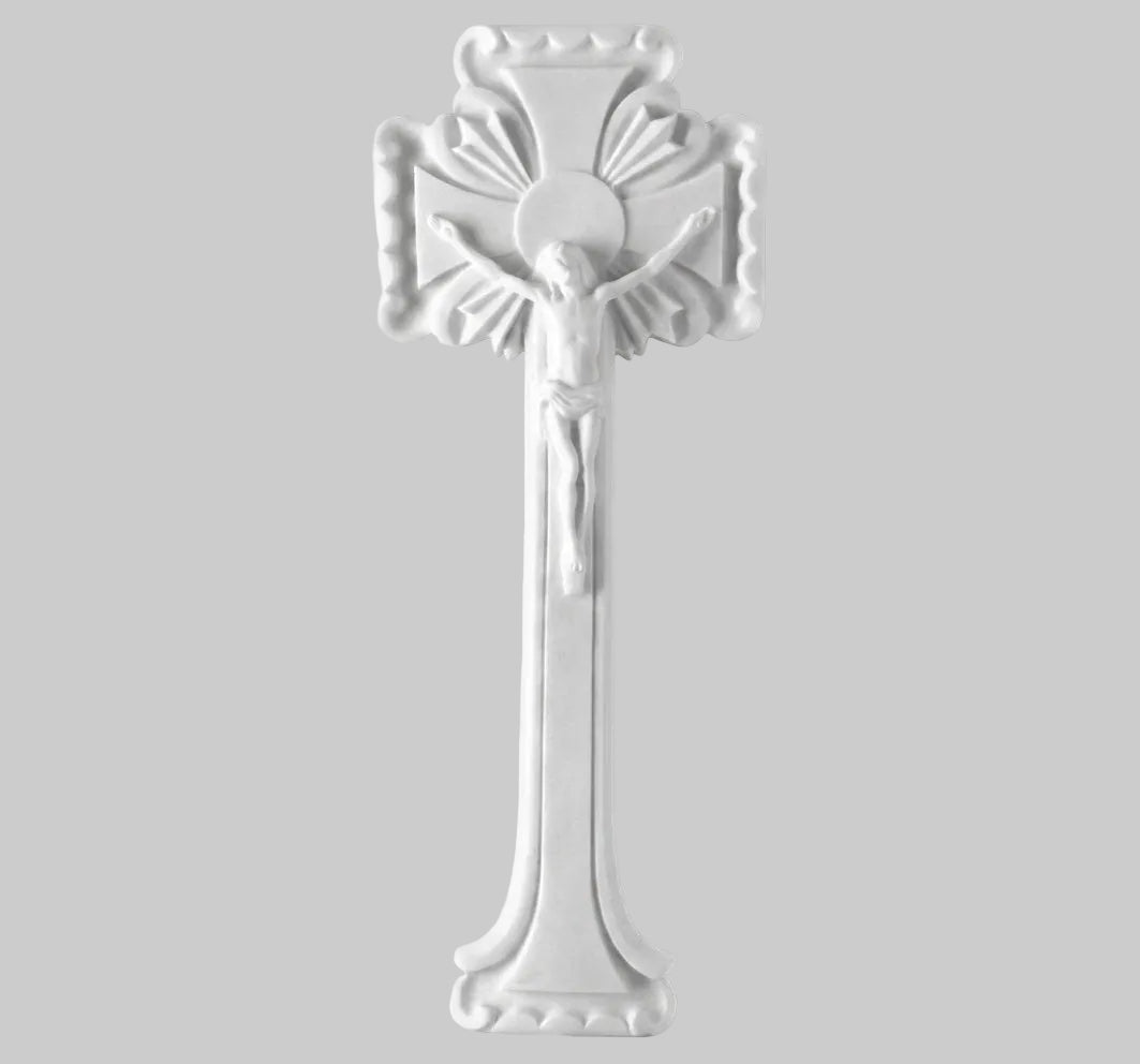 Cruz con Cristo en marmolina de 39 cm para la decoración de lápidas. Resistente, apta para uso exterior en cementerios.