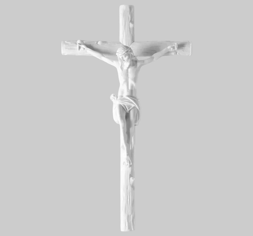 Cruz con Cristo en marmolina de 60 cm para la decoración de lápidas. Resistente y apta para uso exterior en cementerios.