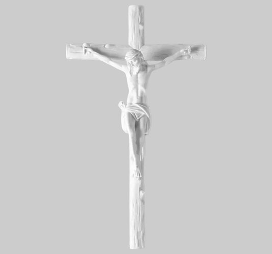 Cruz con Cristo en marmolina de 60 cm para la decoración de lápidas. Resistente y apta para uso exterior en cementerios.