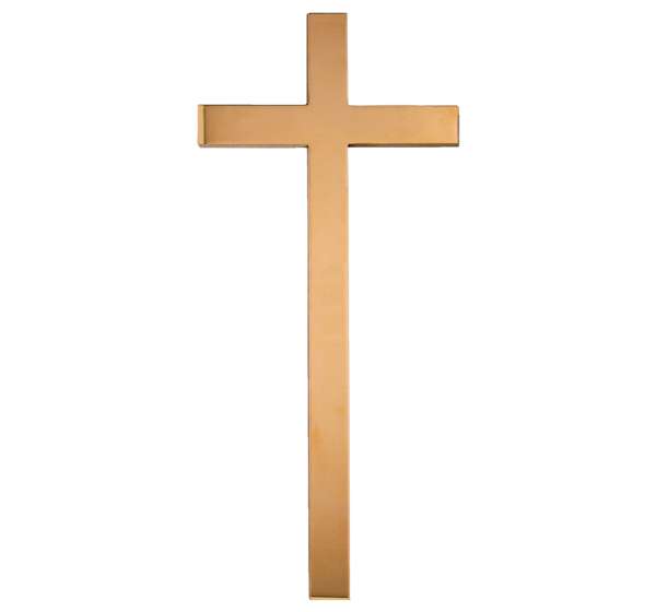 Cruz plana de bronce de 45 cm modelo BR 2017 para decoración de lápidas y panteones, diseño estilizado de alta resistencia para exteriores.