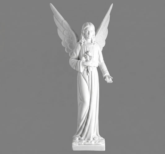 Imponente escultura de Ángel (107 cm) en mármol sintético. Diseño detallado de gran resistencia para monumentos, iglesias o jardines. Calidad de lujo. ¡Ver más!