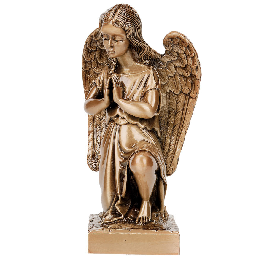 Figura de Ángel Arrodillado en bronce de 27 cm para decoración funeraria. Símbolo de oración y custodia, ideal para lápidas y nichos. Resistente a la intemperie.