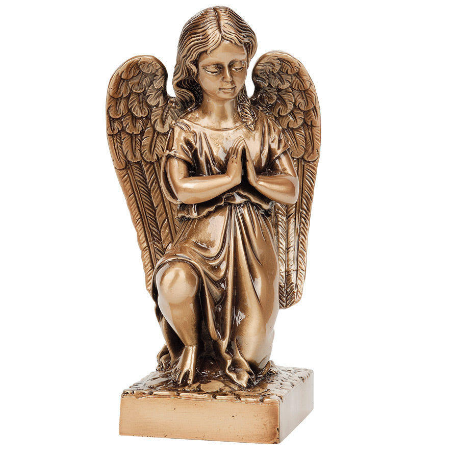 Figura de Ángel Arrodillado en bronce de 27 cm para decoración funeraria. Símbolo de oración y custodia, ideal para lápidas y nichos. Resistente a la intemperie.