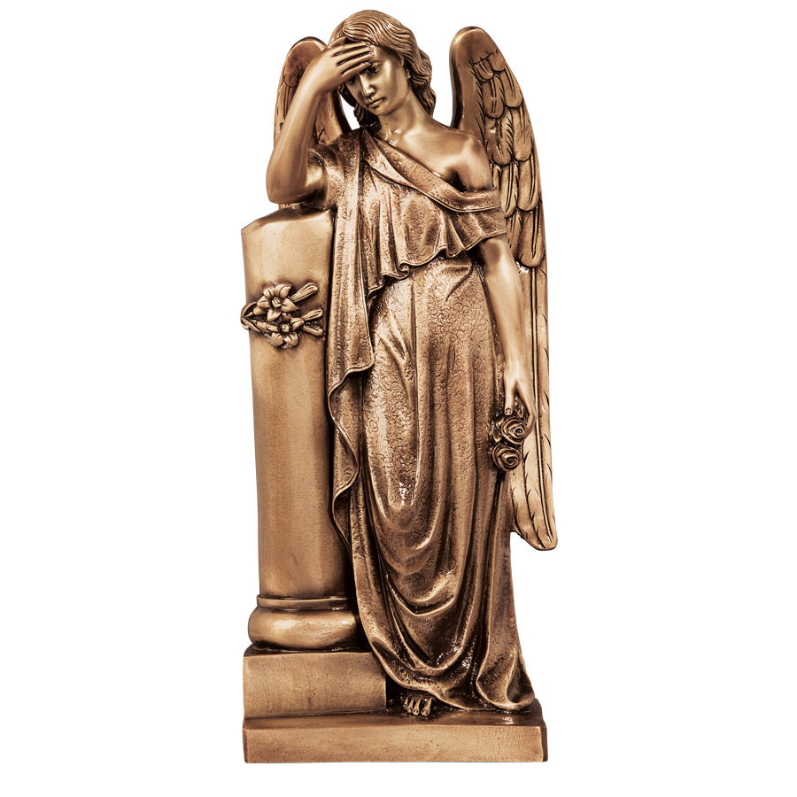 Estatua de Ángel Doliente en bronce de 79 cm. Escultura artística de alta gama para panteones y tumbas monumentales. Símbolo de respeto y dolor por la pérdida.