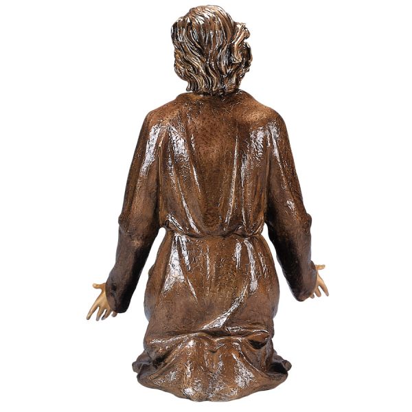 Imagen monumental de Cristo Arrodillado en bronce de 97 cm. Escultura artística de lujo para panteones y mausoleos. Resistencia extrema y detalle realista.
