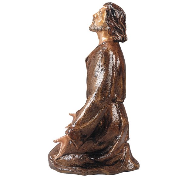 Imagen monumental de Cristo Arrodillado en bronce de 97 cm. Escultura artística de lujo para panteones y mausoleos. Resistencia extrema y detalle realista.