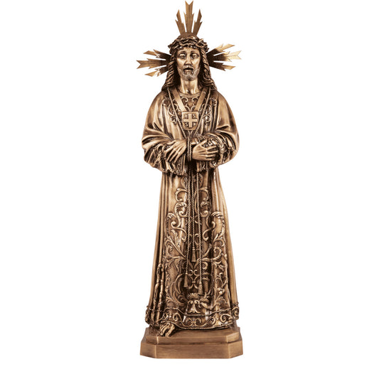 Imagen monumental del Cristo de Medinaceli en bronce de 92 cm. Escultura de lujo para panteones y mausoleos. Máxima resistencia y detalle artístico realista.