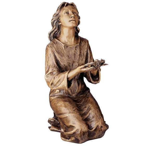 Imagen de Joven con Ofrenda Floral en bronce de 69 cm. Escultura artística de alta gama para panteones y tumbas. Símbolo de amor eterno y recuerdo imperecedero.